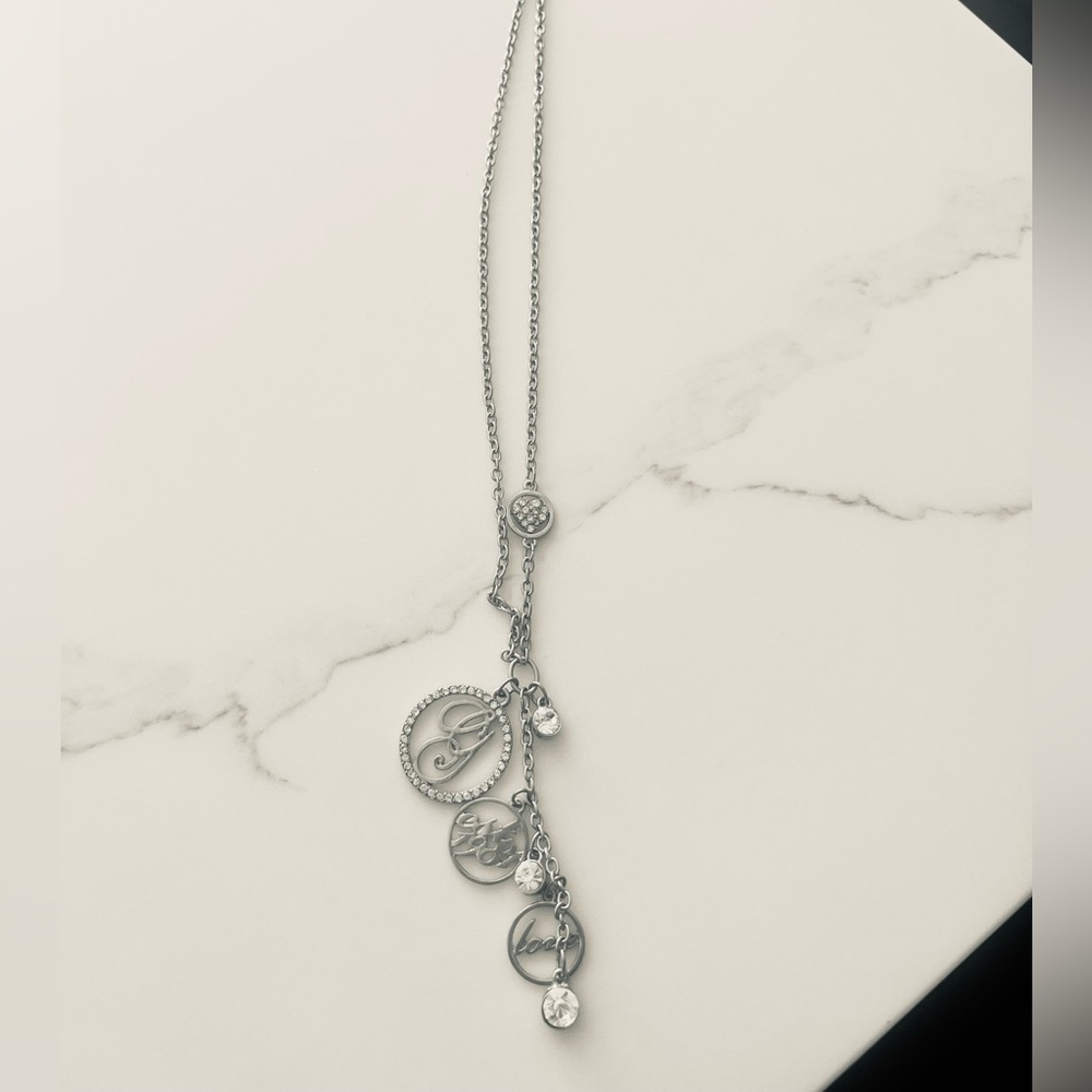 Guess Silver Charm Necklace with Cascading Pendants